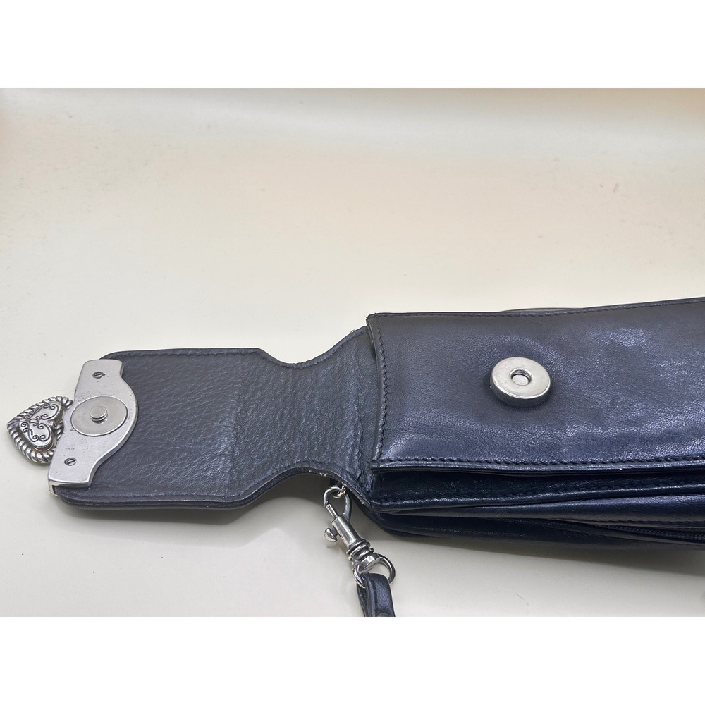 Brighton‎ Black Brown Croc Leather Crossbody Phone Bag Silver/Gold Heart - Picture 4 of 12